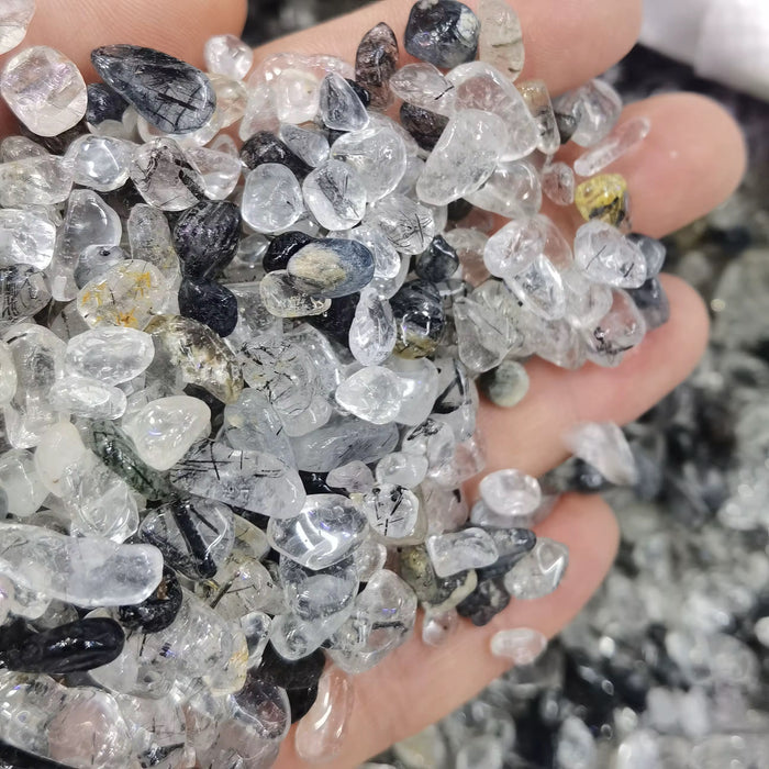 Natural Mineral Tumbled Chips Herkimer Diamond with Black Hair 1-2cm, sale of 1 unit.