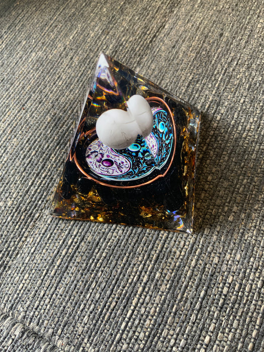 Natural Orgone Pyramid with Black and White Obsidian
